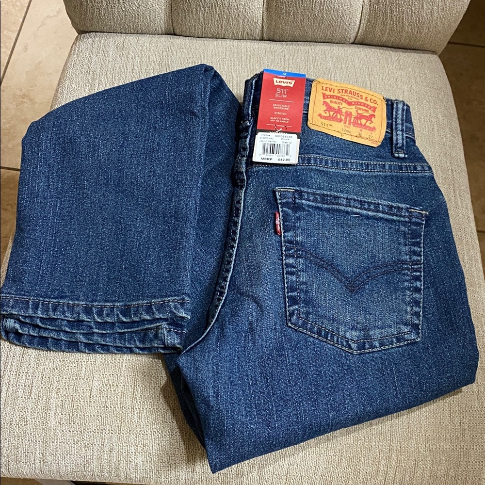 Levi Strauss NWT 511 Slim Fit Stretch Jeans Boys Sz 12 Adjustable Waist 26x27
